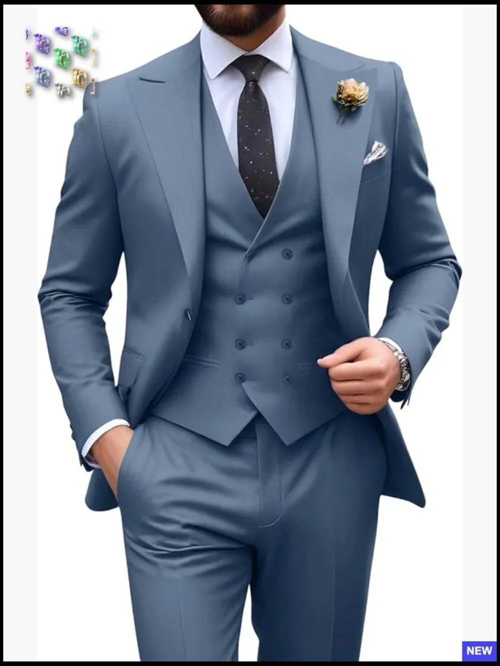 Slim Fit Double Breasted Suit Set Formal Tuxedo Elegant Wedding Prom Groom